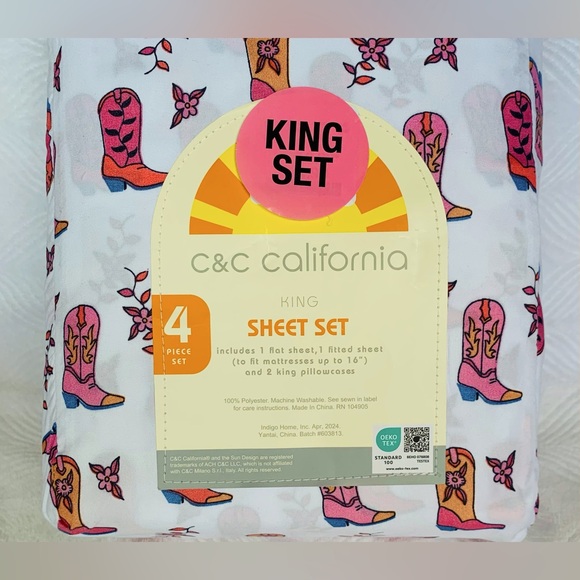 C&C California Cowboy Boots and Flowers Sheet Set - King - Picture 2 of 4